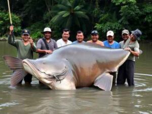 "Fishermen from Northern Thailand celebrating the record-breaking catch of the 646-pound Mekong Giant Catfish in the Mekong River.